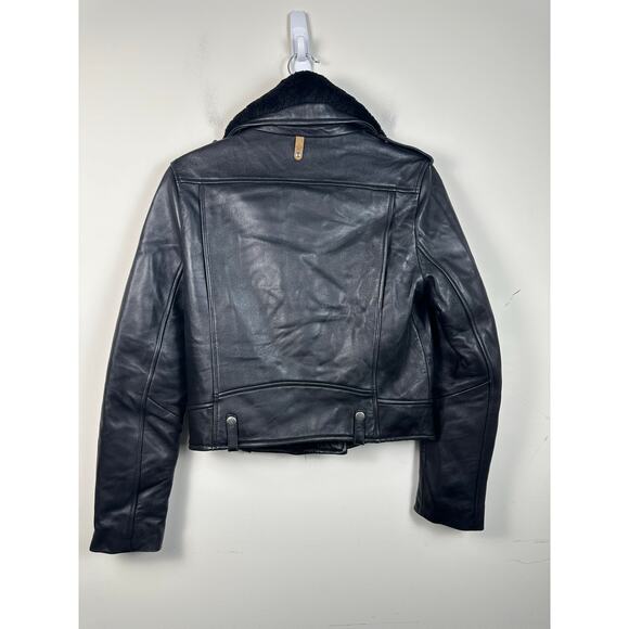 Mackage Black Lamb Leather Down Insulated Biker Moto Motorcycle Jacket Small EUC - Picture 2 of 8